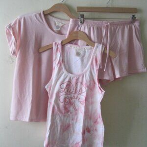 Lucky Brand Tee Tank & Short  3 Piece Pajama/ Lounge  Set  PInk M (1365)